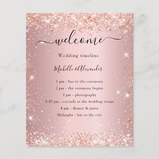 赤面ピンクのローズ金ゴールド予算の結婚式 チラシ (正面)