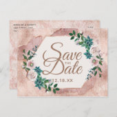 赤面ピンクのローズ金ゴールド多肉多肉日付を保存 案内ポストカード (正面/裏面)