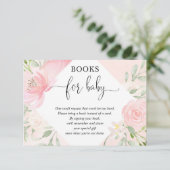 赤面ピンクのローズ金ゴールド女の子の赤ちゃんシャワーのブックリクエスト エンクロージャーカード (スタンド正面)