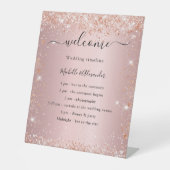 赤面ピンクのローズ金ゴールド結婚式 台座サイン (正面)