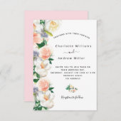 赤面ピンクのローズ金ゴールド花模様白結婚の 招待状 (正面/裏面)