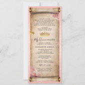 赤面ピンクのローズ金ゴールドMis Quince写真スクロール 招待状 (正面)