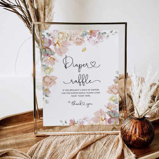 赤面ピンクのワイルドフラワーおむつラッフルベビーシャワー ポスター