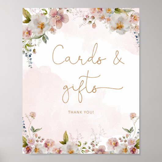赤面ピンクのワイルドフラワーカードとギフト ポスター (正面)