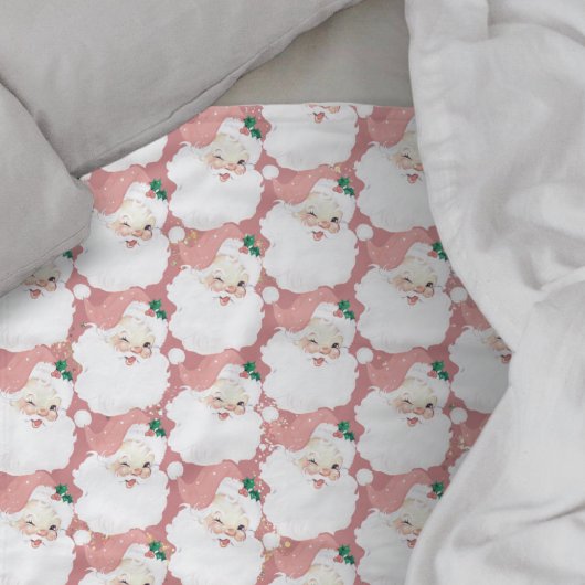 赤面ピンクのヴィンテージサンタクロースのウィンキングクリスマス フリースブランケット