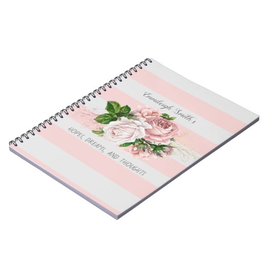 赤面ピンクのヴィンテージストライプフローラ日記 ノートブック (左側)