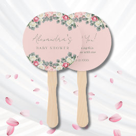 赤面ピンクのヴィンテージバラ赤ちゃんシャワーありがとう ハンドファン