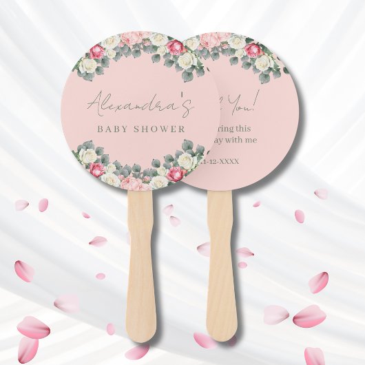 赤面ピンクのヴィンテージバラ赤ちゃんシャワーありがとう ハンドファン