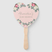 赤面ピンクのヴィンテージバラ赤ちゃんシャワーありがとう ハンドファン (正面)