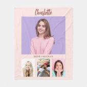 赤面ピンクの写真コラージュの女の子の友達 フリースブランケット (正面)