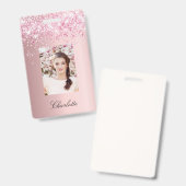 赤面ピンクの写真名 バッジ (正面＆裏面)