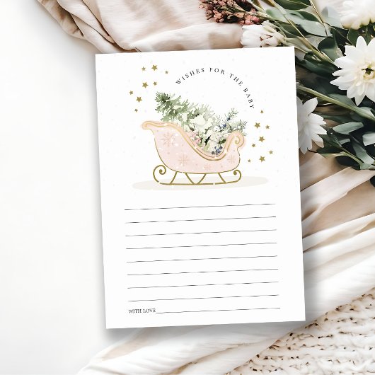 赤面ピンクの冬のそり赤ちゃんシャワーの願い エンクロージャーカード