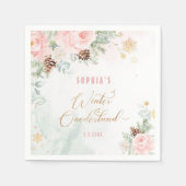 赤面ピンクの冬のオネダーランドの女の子の誕生日 スタンダードカクテルナプキン (正面)