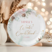 赤面ピンクの冬のオネダーランドの女の子の誕生日 ペーパープレート