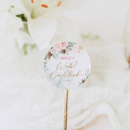 赤面ピンクの冬のオネダーランドの女の子の誕生日 ラウンドシール