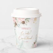 赤面ピンクの冬のオネダーランドの女の子の誕生日 紙コップ (正面)