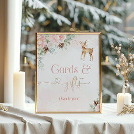 赤面ピンクの冬の鹿の誕生日カードとギフト ポスター