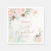 赤面ピンクの冬ワンダーランドの女の子の誕生日 スタンダードカクテルナプキン (正面)