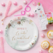 赤面ピンクの冬ワンダーランドの女の子の誕生日 ペーパープレート (パーティー)