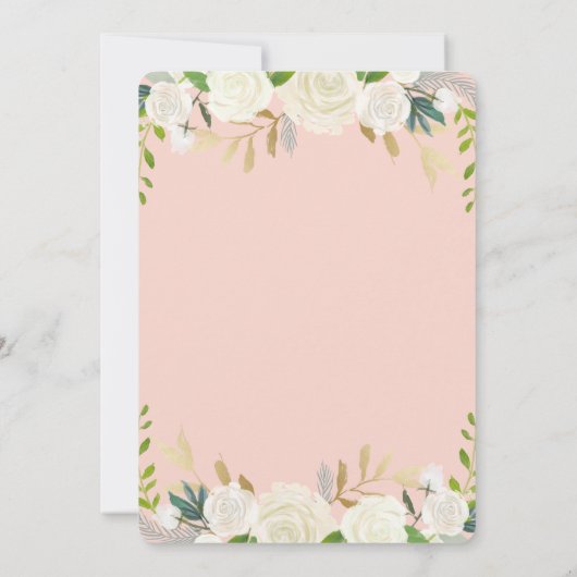 赤面ピンクの十字架と花の最初の聖餐式 招待状 (裏面)