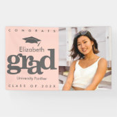 赤面ピンクの卒業写真のグレーのはっきりしたキャップ 横断幕 (横)