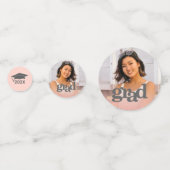 赤面ピンクの卒業式3フォトはっきりしたシックタイポグラフィ コンフェッティ (裏面)