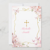 赤面ピンクの女の子が最初の聖餐式を保持 招待状 (裏面)