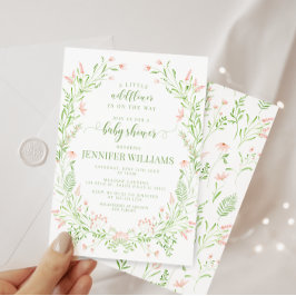 赤面ピンクの小さな野生の花bohoベビーガールシャワー 招待状