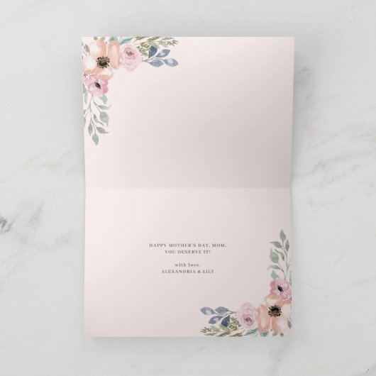 赤面ピンクの幾何フローラ |写真の母の日 カード (内部)