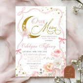 赤面ピンクの弓の月の女の子の赤ちゃんシャワー 招待状