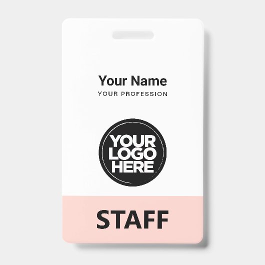 赤面ピンクの従業員名ビジネスロゴスタッフラベル バッジ (正面)
