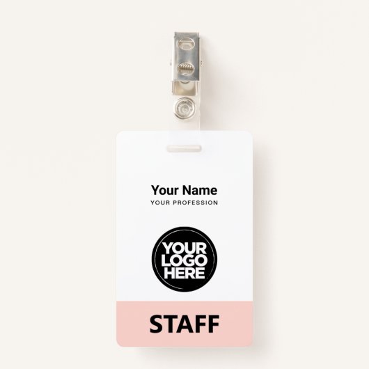 赤面ピンクの従業員名ビジネスロゴスタッフラベル バッジ (正面クリップ)