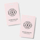 赤面ピンクの従業員IDカスタムとビジネスロゴ バッジ (正面＆裏面)