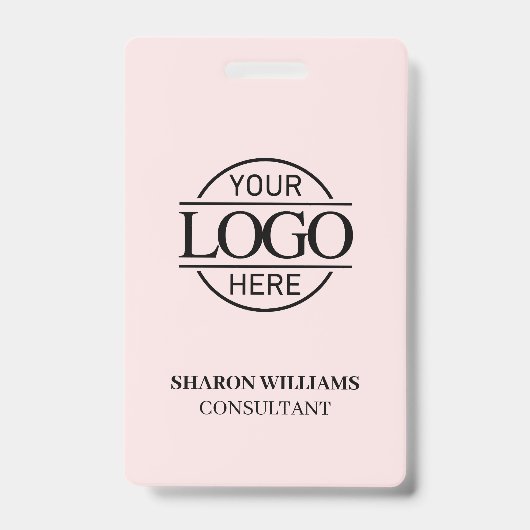 赤面ピンクの従業員IDカスタムとビジネスロゴ バッジ (正面)