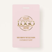 赤面ピンクの従業員IDカスタムとビジネスロゴ バッジ (裏面)