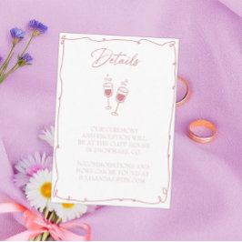 赤面ピンクの手描き花嫁と花婿詳細 エンクロージャーカード