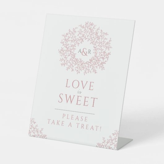 赤面ピンクの手描き葉モノグラム結婚の甘さ 台座サイン (正面)