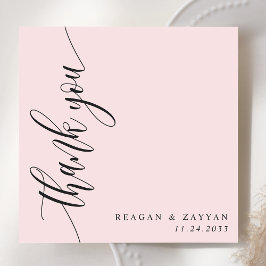 赤面ピンクの書道結婚の文字 サンキューカード