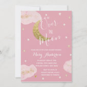 赤面ピンクの月と星の水の色ベビーシャワー 招待状 (正面)