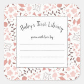 赤面ピンクの植物性の女の子の赤ちゃんシャワーブック スクエアシール (正面)