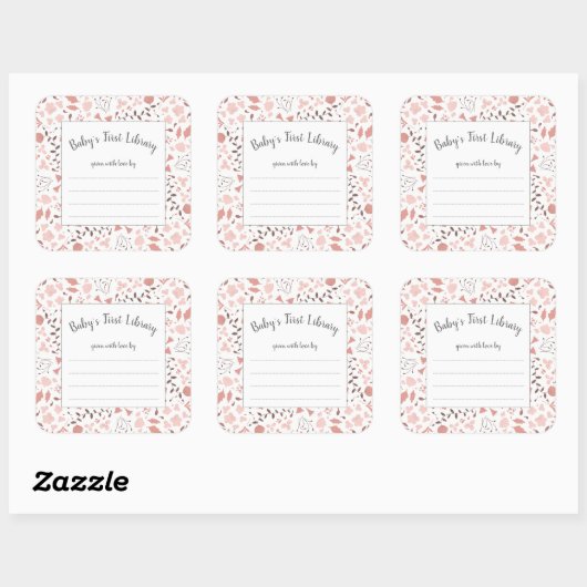 赤面ピンクの植物性の女の子の赤ちゃんシャワーブック スクエアシール (シート)