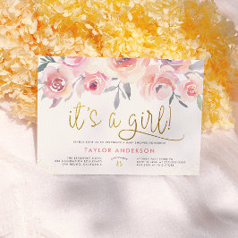 赤面ピンクの水の色のバラその女の子の赤ちゃんシャワー 招待状