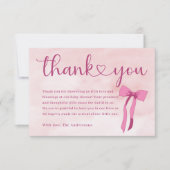 赤面ピンクの水の色の弓の赤ちゃんシャワーありがとう サンキューカード (正面)