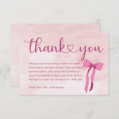 赤面ピンクの水の色の弓の赤ちゃんシャワーありがとう サンキューカード (正面/裏面)