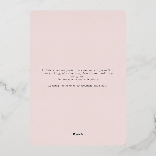 赤面ピンクの水の色の雲ガールベビーシャワー金ゴールド 箔招待状 (裏面)