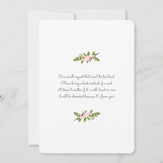 赤面ピンクの水カラーリースベビーシャワー 招待状 (裏面)