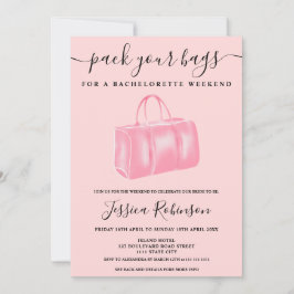 赤面ピンクの水彩バッグバチェロレッテ週末 招待状