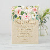 赤面ピンクの水彩フローラクラフトベビーシャワー 招待状 (スタンド正面)
