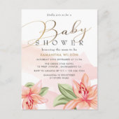 赤面ピンクの水彩フローラベビーシャワー インビテーションポストカード (正面)