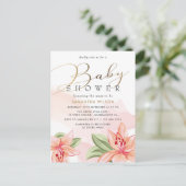 赤面ピンクの水彩フローラベビーシャワー インビテーションポストカード (スタンド正面)